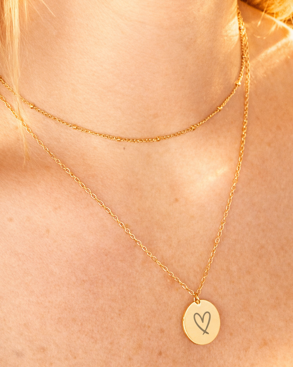 The Engraved Heart on Layered Pendant Necklace