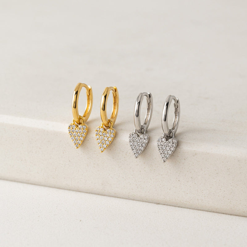 The Flutter Heart Huggie Drop Hoop Earrings