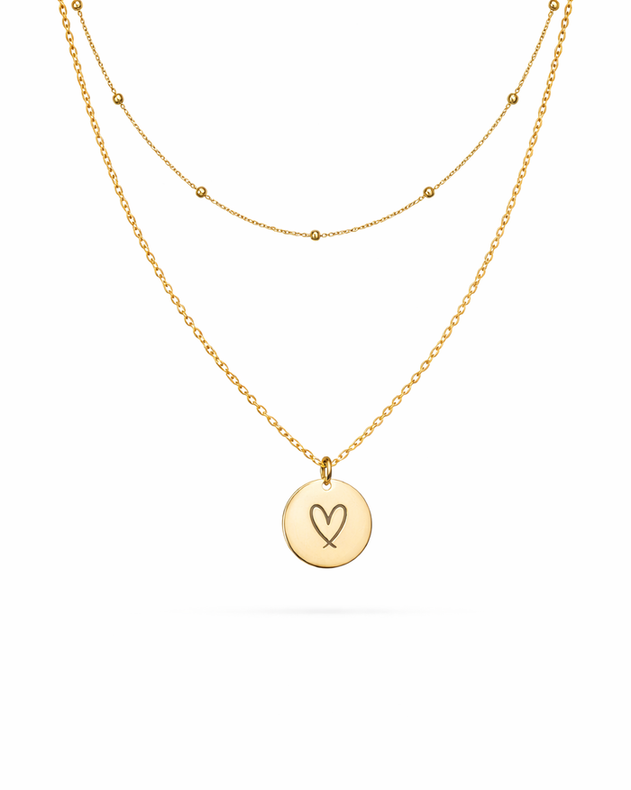 The Engraved Heart on Layered Pendant Necklace