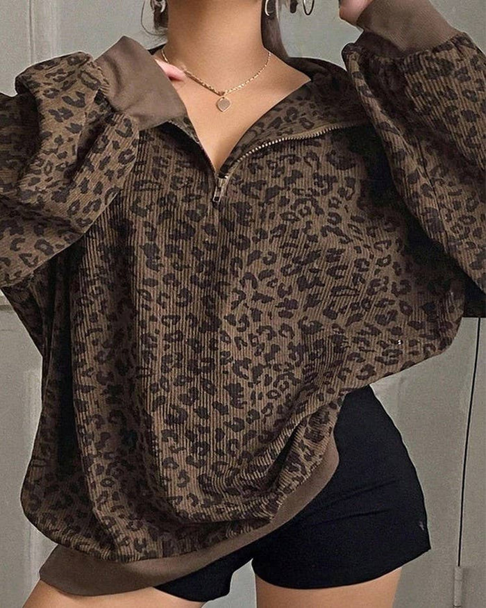 The Retro Leopard Quarter Zip Sweater