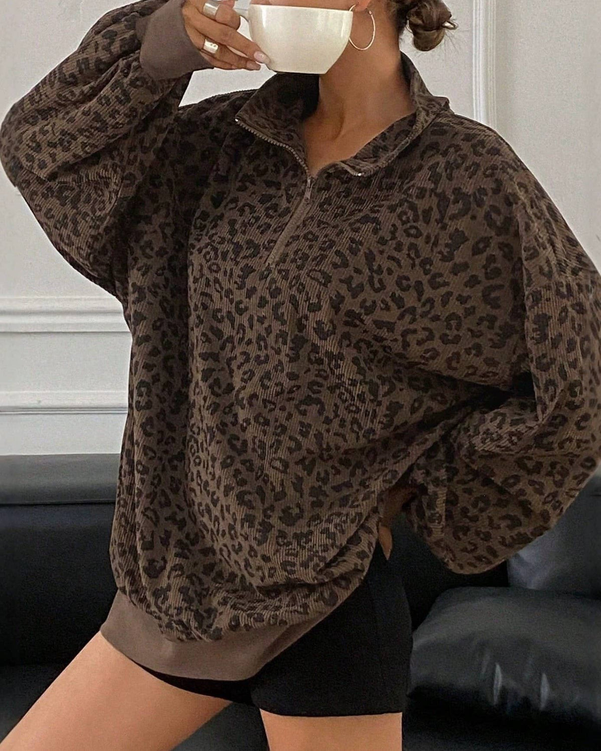The Retro Leopard Quarter Zip Sweater